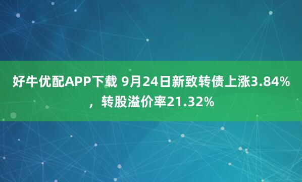 好牛优配APP下载 9月24日新致转债上涨3.84%，转股溢价率21.32%