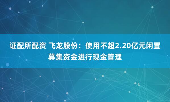 证配所配资 飞龙股份：使用不超2.20亿元闲置募集资金进行现金管理