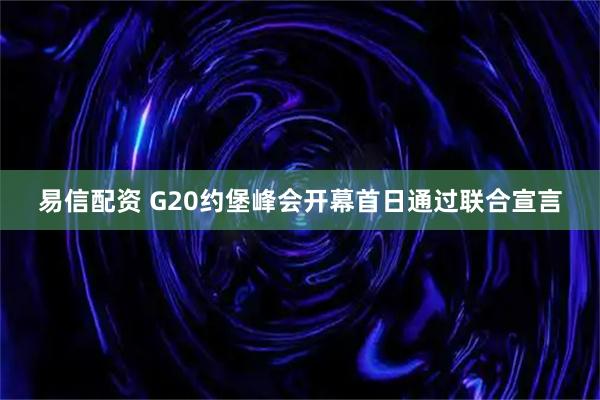 易信配资 G20约堡峰会开幕首日通过联合宣言