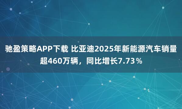 驰盈策略APP下载 比亚迪2025年新能源汽车销量超460万辆，同比增长7.73％