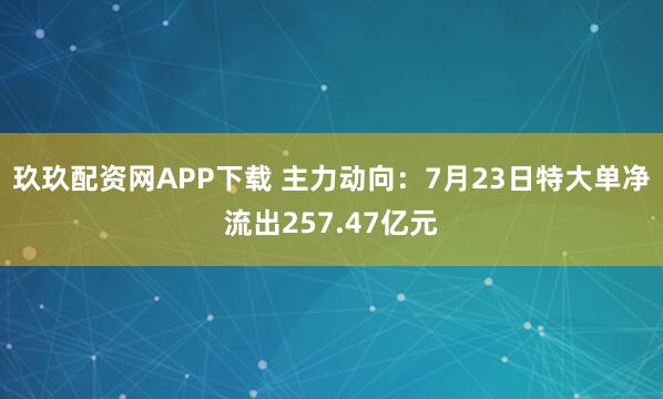 玖玖配资网APP下载 主力动向：7月23日特大单净流出257.47亿元